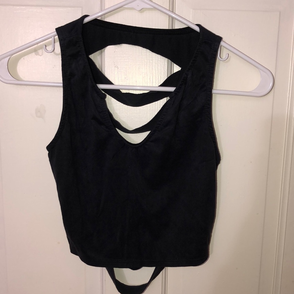 Dark grey suedecrop tank back distressed